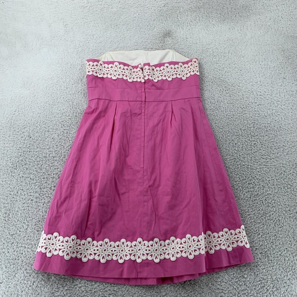 Lilly Pulitzer Dress Womens 8 Pink Strapless Lace Trim A-Line‎ Fit Flare Eyelet - Picture 3 of 9